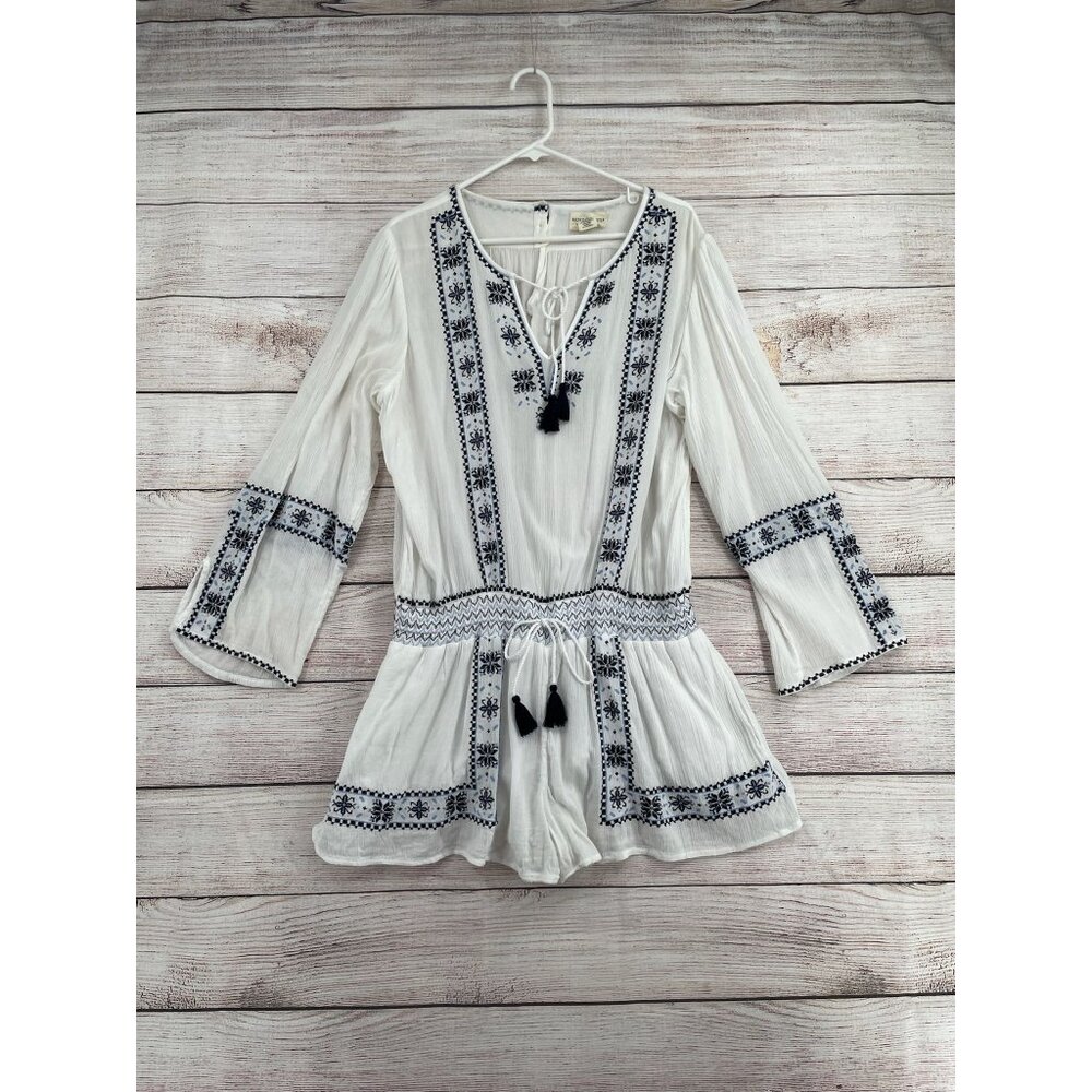 Denim & Supply Ralph Lauren White Romper with Navy Embroidery